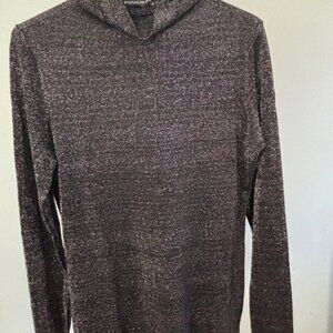 Metallic Turtleneck Sweater, Black, Silver, Gray, Size Medium, Boston Proper
